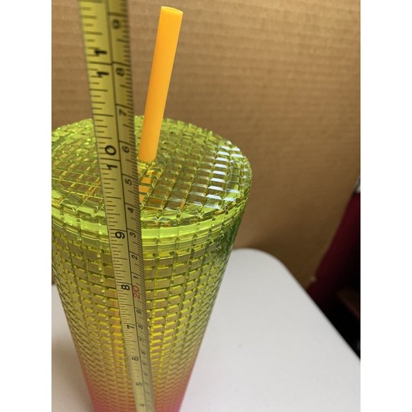 STARBUCKS SUMMER 2022 YELLOW PINK ORANGE OMBRE GRID 24 oz TUMBLER / CUP - NWT - Picture 3 of 3